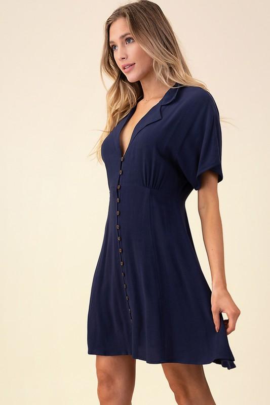 Button Up Collared Mini Dress - Raw Fashion  , Dresses, button-up-collared-mini-dress, Button Up, Collared, Shirt, Womens women's clothing modern style unique canada order online