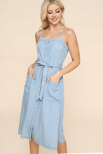 Load image into Gallery viewer, Denim Button Up Dress - Raw Fashion  , Dresses, denim-button-up-dress, Dress, Ribbon, Strap, Womens women&#39;s clothing modern style unique canada order online