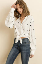 Load image into Gallery viewer, Polka Dot Tie Front Tie Knot Top - Raw Fashion  , Tops, polka-dot-tie-front-tie-knot-top, Autumn, Blouse, Fall, Long Sleeve, Summer, Warm, Womens women&#39;s clothing modern style unique canada order online