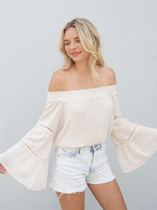 Smocked Off-Shoulder Lace Bell Sleeve Top - Raw Fashion  , Tops, smocked-off-shoulder-lace-bell-sleeve-top, Lace, Off Shoulder, Sleeve Top, Womens women's clothing modern style unique canada order online
