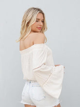 Load image into Gallery viewer, Smocked Off-Shoulder Lace Bell Sleeve Top - Raw Fashion  , Tops, smocked-off-shoulder-lace-bell-sleeve-top, Lace, Off Shoulder, Sleeve Top, Womens women&#39;s clothing modern style unique canada order online
